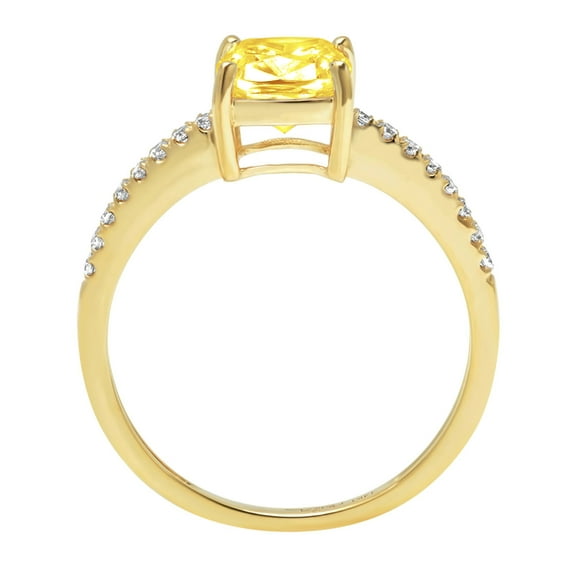 2.7 ct Cushion Cut Simulated Yellow Diamond Solitaire with Accents Engagement Ring for Women in 14K Yellow Gold