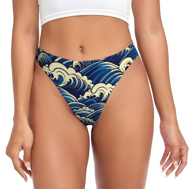 Balery Japanese Water Wave Tangas de Algodón para Mujer con Estampado – Ropa Interior Sexy, Transpirable, G-string-3X-Large