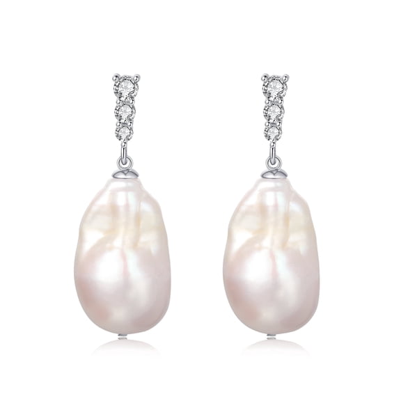 YAMI 9-10mm Baroque Freshwater Pearl Earrings, 925 Sterling Silver Dangle Drop Earrings with CZ, Cultured Pearl Mother's Day Jewelry Gift for Women