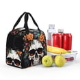 thumbnail image 4 of Rateoe Flower Horn Skull Pattern Insulated Lunch Bag with Thick Aluminum Foil Lunch Tote Bag with Front Pocket for Men and Women, Ideal for Work, School, Picnics, and Travel, 4 of 5