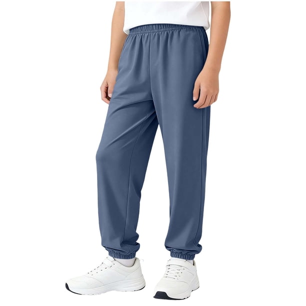 Pantalones largos para niños, de color liso, con cintura elástica, de talla media, transpirables, de verano, de poliéster.