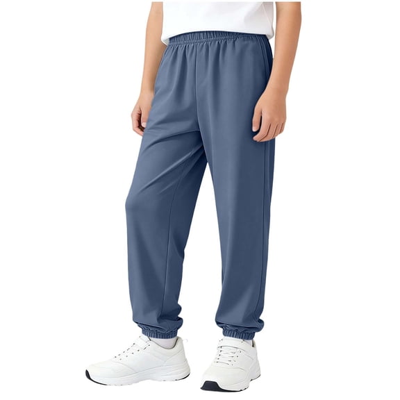 CYRBOKO Boys Sweatpants with Pockets, Elastic Waist Breathable Summer Casual Kids Pants Blue Size 10 T