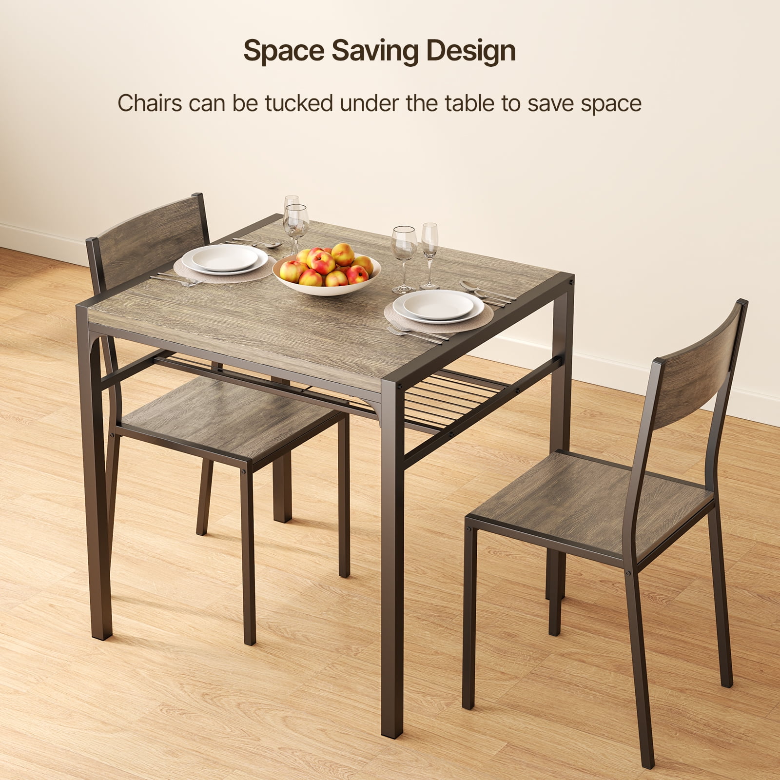 Lofka Kitchen Table and Chairs Set, Modern Dining Room Table Set with Storage Shelves, Gray