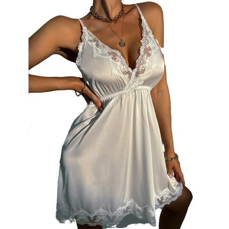 

Women s Lace Sleepwear Satin V Neck Slips Cami Dress L(8/10)