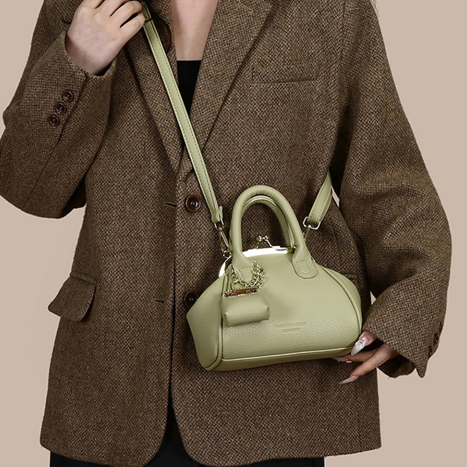 PU Leather Crossbody Bag for Women Trendy Kiss Lock Shoulder Bag Retro Handbag Satchel Bag Top Handle Bag Commuting Bag