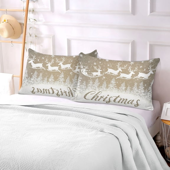 Pillow Case Plush Pillow White Snowflakes Reindeer Print Case standard size/King size/Queen size Bed Pillow Pillowcases