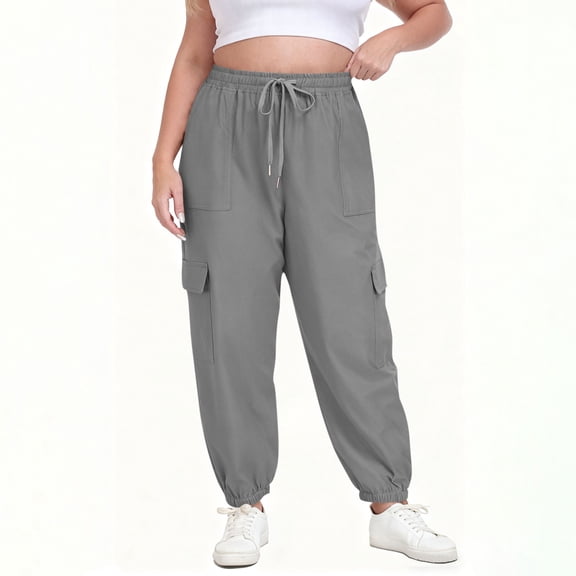 yievot Plus Size Cargo Sweatpants for Women with Pockets Drawstring High Waisted Joggers Casual Travel Sweat Pants