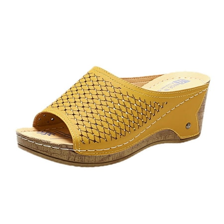 

Dyfzdhu Women s Summer New Thick Bottom Slope Heel Comfortable Hollow Sandals