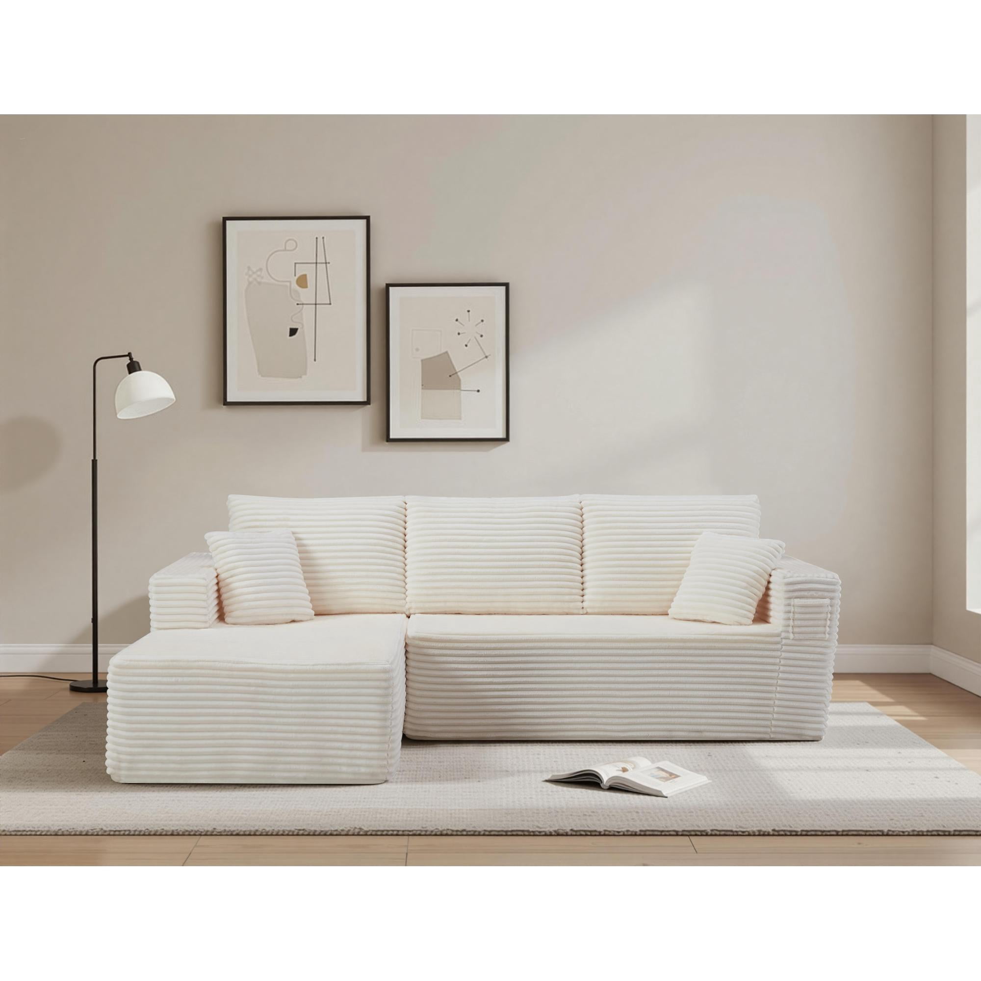 HOQBN 100.39" Cloud Sectional Couch with L-Shape Chaise,Modern Modular Sofa with Deep Seat,No Assembly Required,Compressed Packaging for Living Room Beige