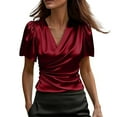 thumbnail image 2 of HongQid Womens Puff Short Sleeve Shirt Summer Tops V Neck Casual T Shirts Tunic Blouses, 2 of 7