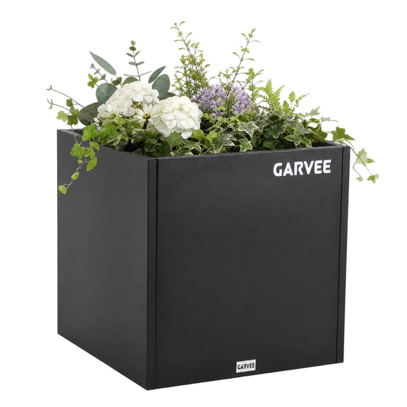 Garvee Heavy Duty Square Metal Planter Box 26 Inch Raised Garden Bed Cube with Adjustable Divider for Patio Porch Backyard Flowers Vegetables – Black