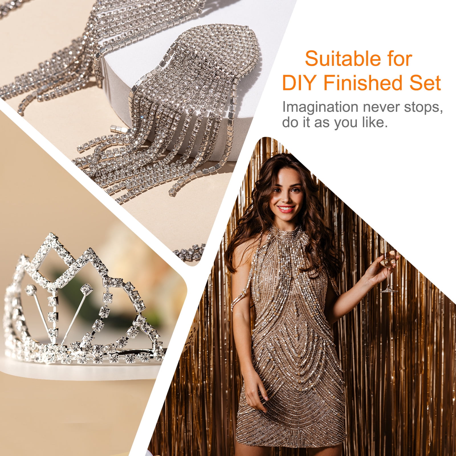 Unique Bargains Elegant Crystal Rhinestone Chain Trim for Craft Projects Beige