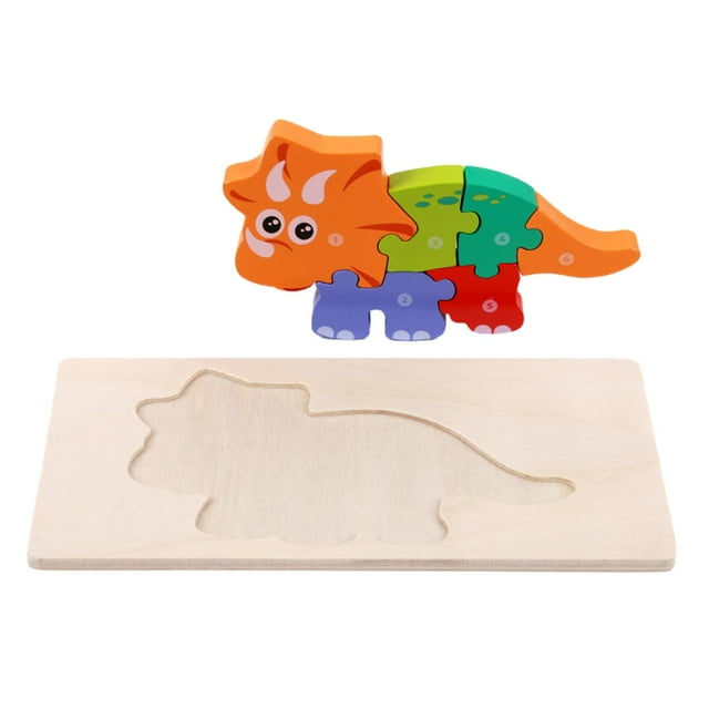 Rompecabezas de madera para niños, rompecabezas de dinosaurios, juego de combinación de formas, juguetes de animales en 3D Triceratops