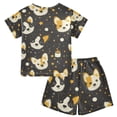 thumbnail image 2 of Dog Pattern Summer Pajama Set Soft Cotton Short Sleeve Sleepwear 2PCS Pajama Sets Breathable Lounge Set Size 10Y, 2 of 7