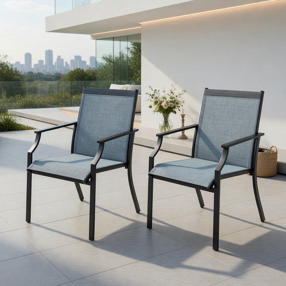 GVN Outdoor Kitchen Chair, Dinner Chairs,2 Piece Patio Dining Chairs Large Outdoor Chairs with Breathable Seat and Metal Frame-Blue