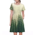 thumbnail image 1 of Kdxio Robe T-Shirt Décontractée pour Femmes Imprimé Forêt Brouillard Manches Courtes d'Été avec Poches, 1 of 6