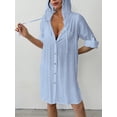thumbnail image 4 of Bsubseach Fashion Womens Hooded Button Down Swimsuit Cover Up Roll Sleeve Beach Shirt Dress Cover-ups S-XXL, 4 of 6
