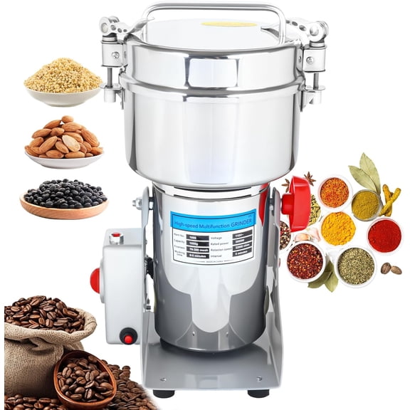 1000g Commercial Grain Grinder - 3000W Heavy-Duty Electric Mill for Coffee, Spices, Nuts & Grains | 32000 RPM | Industrial Stainless Steel | 5 Blades System | for Home & Restaurant Use