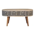 thumbnail image 1 of Artisan Furniture Solid Wood Coffee Table with Bone Inlay Drawers, Mango Wood Living Room Table in Oak Finish, 2 Drawer Storage Table with Nordic Legs and Brass Knobs, 1 of 8