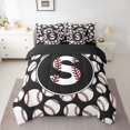 thumbnail image 3 of Homewish Cartoon Monogrammed S Bedding Comforter Set 7pcs for Boys, Black White Baseball Print King Bedding Sets, Cartoon Theme Reversible Bed Sheets, Microfiber Bedroom Decor, 3 of 8