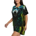 thumbnail image 2 of Kdxio Fluorescent Wolf Print Pajamas Sets for Women Short-Sleeved Pjs with Lounge Shorts Two Piece Sleepwear S-4XL, 2 of 5