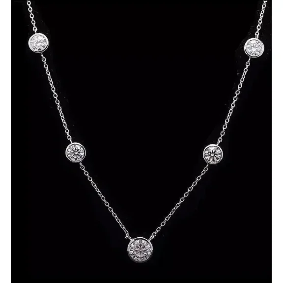 Lab Created Diamond Station Bezel Necklace 18" in 14K White Gold Plated