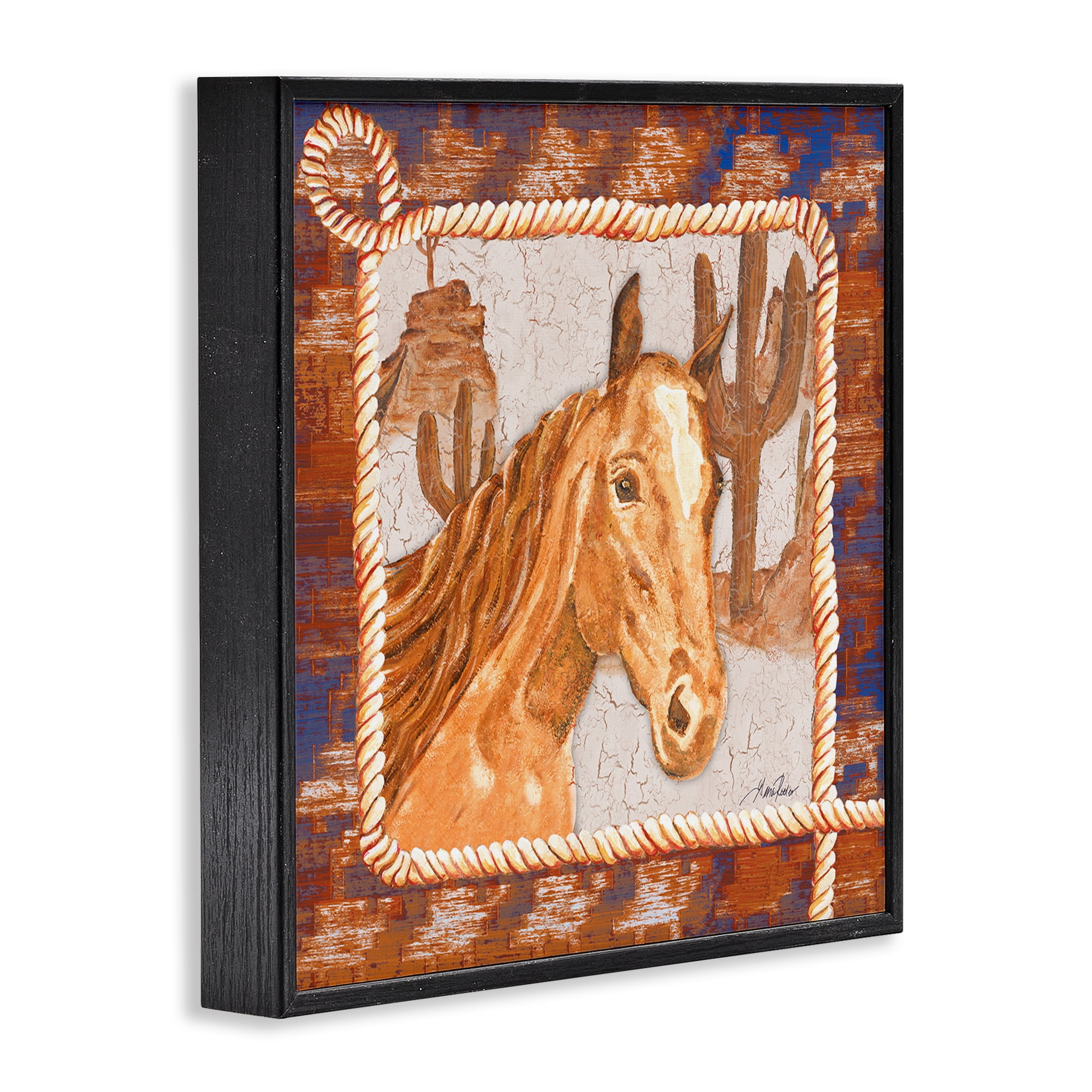 Stupell Industries Western Desert Horse Landscape Painting Black Framed Art Print Wall Art, 12 x 12