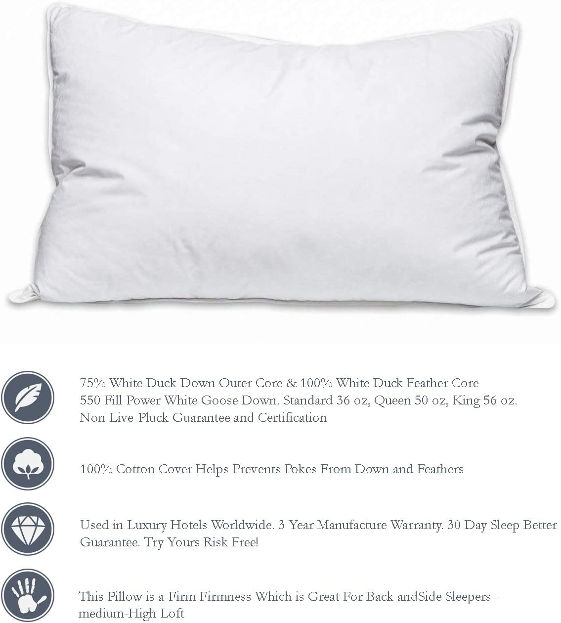 Free Shipping Classic Down Dreams Medium King Size Pillow found in Hilton Hotels Walmart Walmart