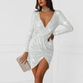 thumbnail image 4 of Vestido de manga larga sexy con costuras de lentejuelas sólidas para mujer Fridja nbo1357, 4 of 8