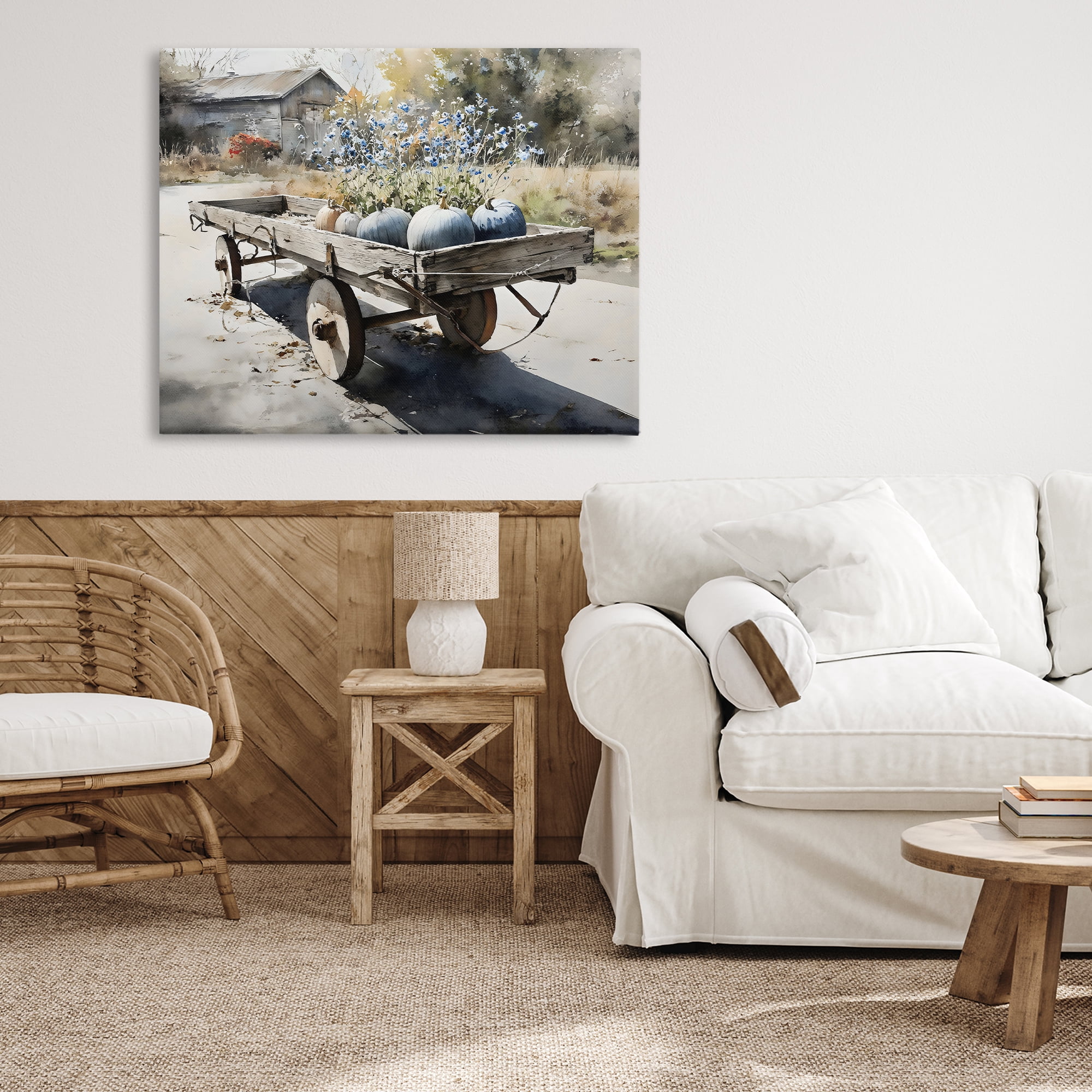 Stupell Industries Blue Pumpkin Wagon in Sunlight Canvas Wall Art, design by Franklyn Gregory