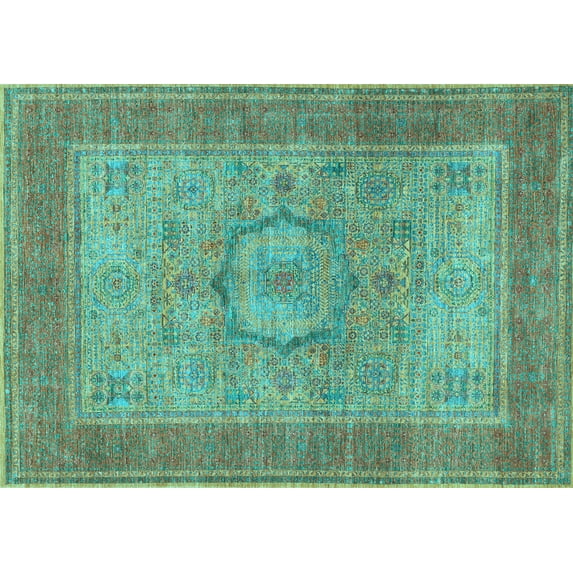 Ahgly Company Indoor Rectangle Medallion Light Blue Traditional Area Rugs, 8' x 12'