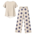 thumbnail image 6 of Women's 2 Piece Casual Outfit Set Lounge Sets Printed Capris Top Wide Leg Crop Pants Travel Beach Vacation Clothes, 6 of 6