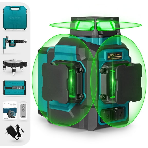 Takamine  3x360° 12 Lines Self Leveling Green Laser Level for Construction with Removable Lithium Battery, Remote Controller, Magnetic Rotating Stand and Hard Case-GM120S