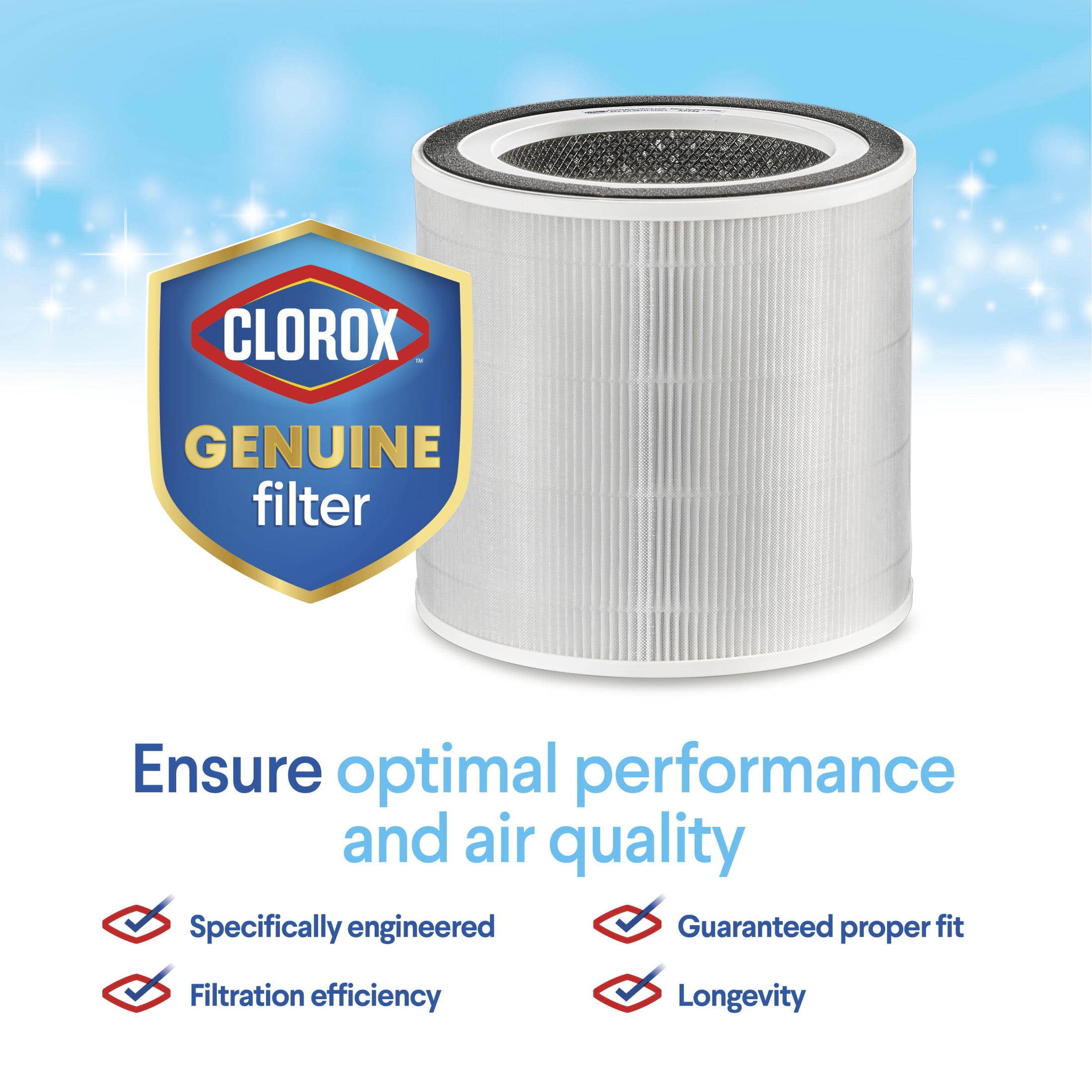 Clorox Air Purifier Replacement Filter for Turbo + Large Room Unit, True HEPA, 1,650 Sq. Ft. Capacity, Lasts 6-12 Months, Fits Model 11091