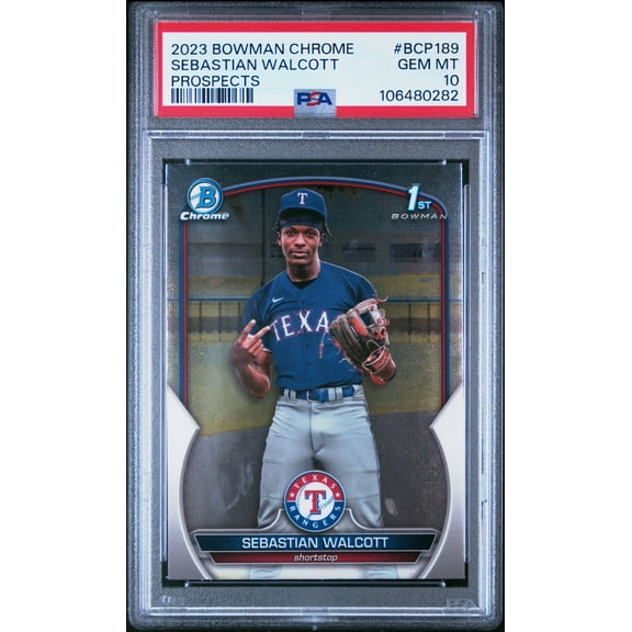 Graded 2023 Topps Bowman Chrome Sebastian Walcott #BCP189 Prospects Rookie RC Baseball Card PSA 10 Gem Mint
