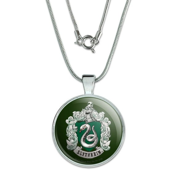 Harry Potter Slytherin Painted Crest 1" Pendant with Sterling Silver Plated Chain