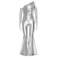 thumbnail image 3 of TiaoBug Girls Metallic One Shoulder Flared Jumpsuit 70s Disco Dance Outfit Kids Pageant Party Formal Romper Silver 12, 3 of 7