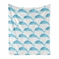 thumbnail image 1 of Sea Animals Soft Flannel Fleece Throw Blanket, Aquatic Dolphin Leaf Ornamentals Abstract Artwork Playful Fish, Cozy Plush for Indoor and Outdoor Use, 50" x 70", Blue White, by Ambesonne, 1 of 6