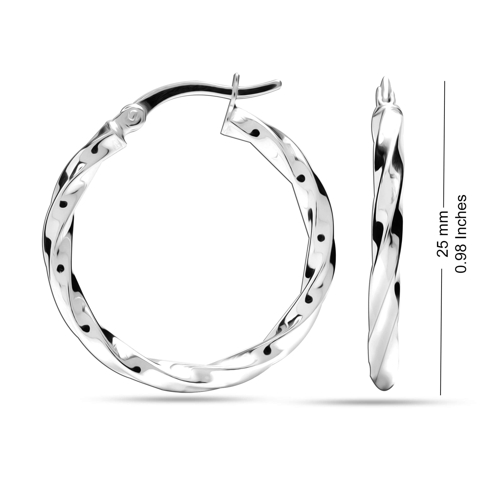 LeCalla 925 Sterling Silver Hoops Earring High-Polished Twisted Round Click-Top Hoop Earrings for Women 25MM