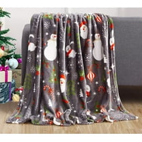 Luxury Velvet Christmas Prints Fleece Throw/Blanket -Holiday Theme Home Decor,Fuzzy Warm and Cozy Throws for Winter Bedding, Couch and Gift, 50" x 60 inch, Santa Snowman Gray