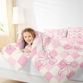 thumbnail image 5 of Manfei Cartoon Cute Bowknot Queen Comforter Set, Pink Checkered Buffalo Bedding Sets, Kawaii Princess Style Reversible Bedding Comforter Set, Lightweight Room Decor, 3 Pieces, 5 of 9