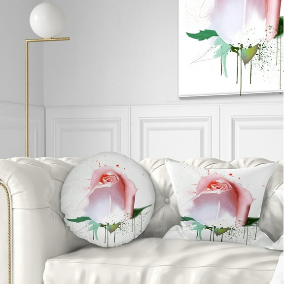 Designart Pink Rose with Paint Splashes - Floral Throw Pillow - 12x20