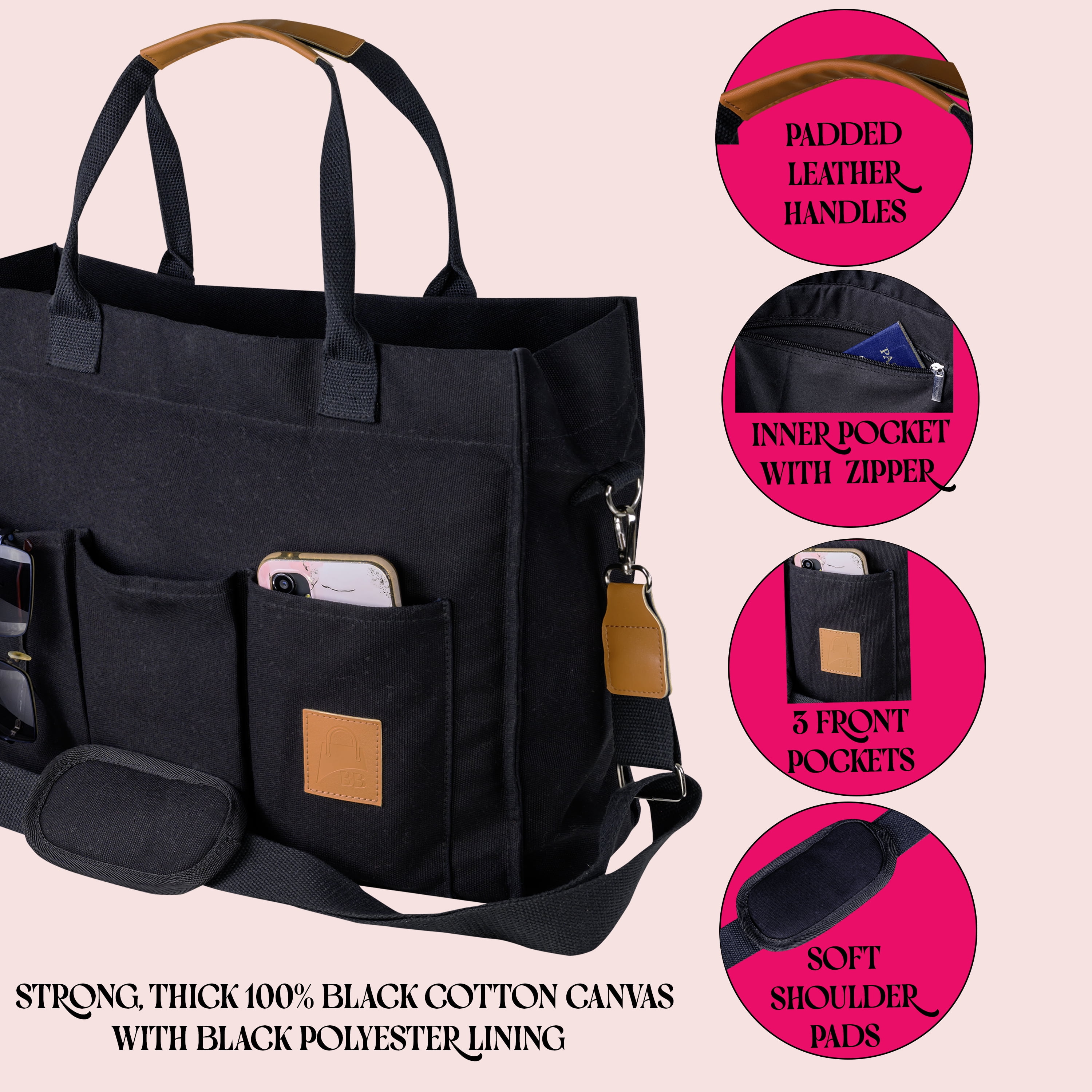 Large Canvas Tote Bag for Women, Crossbody Handbag, Removable and Adjustable Shoulder Strap
