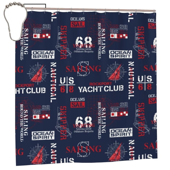 Rateoe Nautical Style Sailboat Shower Curtain - Fancy Bathroom Shower Curtain Sets - Waterproof Shower Curtain with Hooks with 12 Plastic Hooks 72x72 Inches