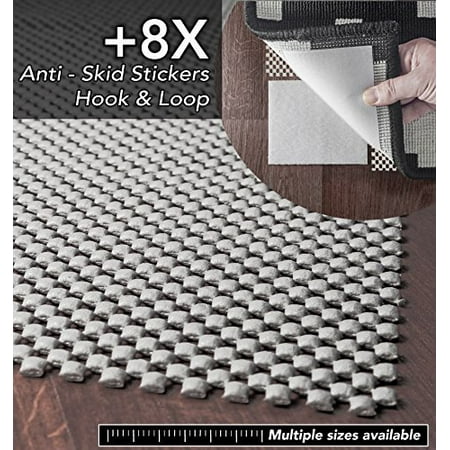A2S-Grip Area Rug Pad Non Slip 2X Thickness: 9pcs System Rubber Rug Mat + 8X Rug Anchors Extremely Strong Hold No Residue Carpet Anti-Skid Stickers Hook & Loop (Best Rug Hooking Frame)