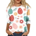 thumbnail image 2 of HAVUITYY Women's Easter 3/4 Sleeve Sweater, Cute Bunny Eggs Pattern Crew Neck Pullover, Spring Oversized Casual Going Out Tops, 2 of 5