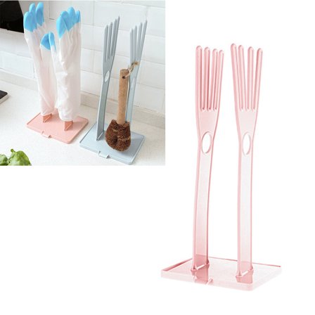 IBASETOY 1Pc Multi-Functional Pink Rubber Gloves Storage Rack and Drain Rack with Dish Cloth Shelf for Kitchen