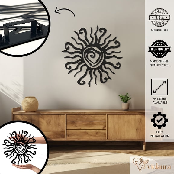 Violaura Sun Metal Wall Art - Easy to Install Hanging Perfect for Home, Living Room Decor (12" x 12")