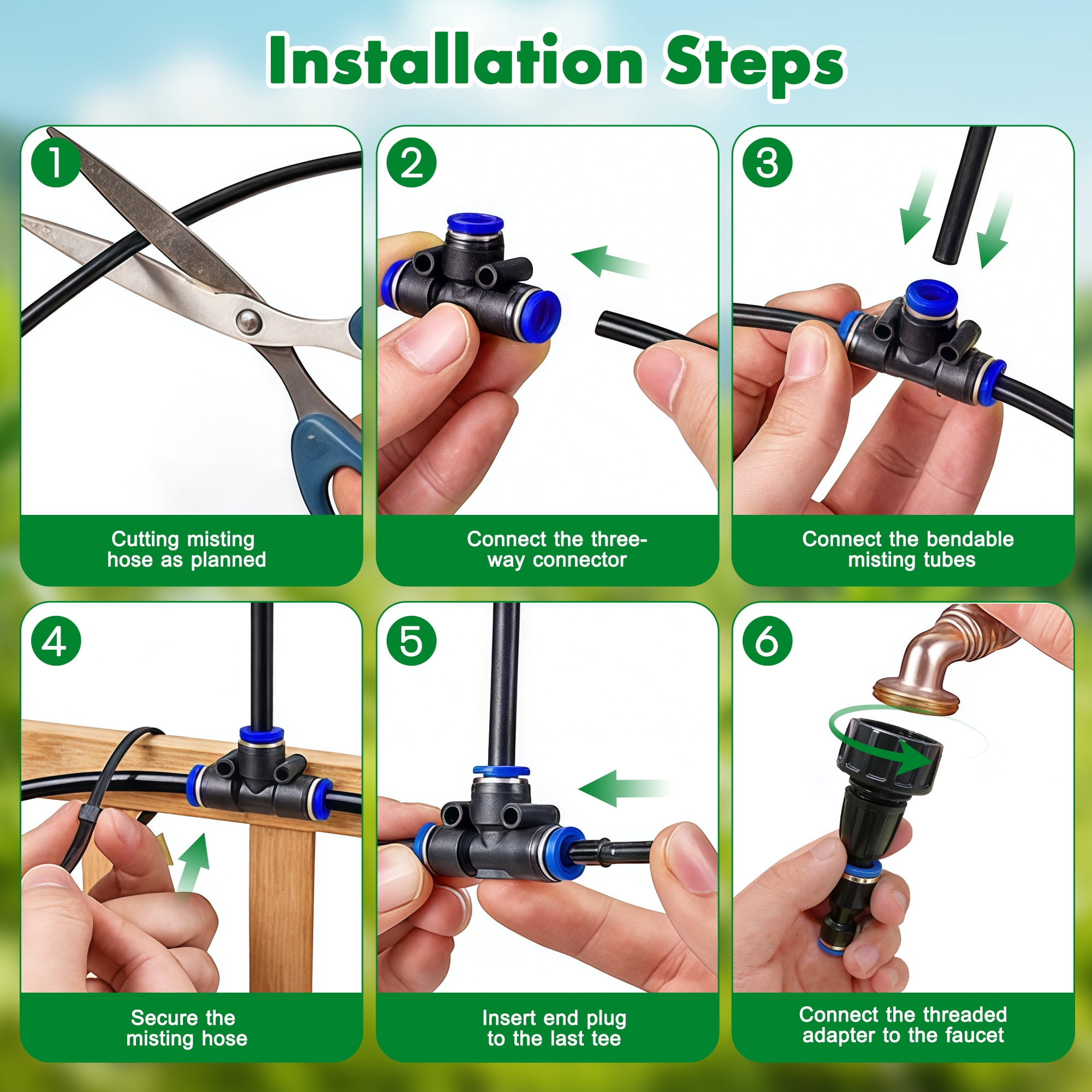 iToolMax 360° Adjustable Drip Irrigation System, 49FT Garden Watering System with 15 Nozzles, Water Sprinkler for Garden, Yard, Lawn, Greenhouse, Plants, Backyard Misting System