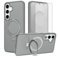 thumbnail image 1 of Asuwish Phone Case for Samsung Galaxy S25 FE 5G Tempered Glass Screen Protector Magnetic Folding Stand Frosted Translucent Rugged Shockproof Protective Cell Cover S 25 EF AI S25FE 25S Women Men Grey, 1 of 6
